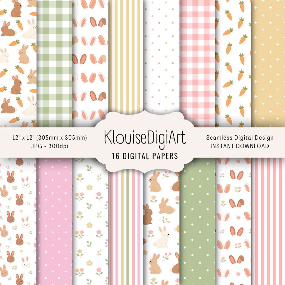 Spring Bunny Digital Paper Pack, Easter Pastel Scrapbook Patterns ...