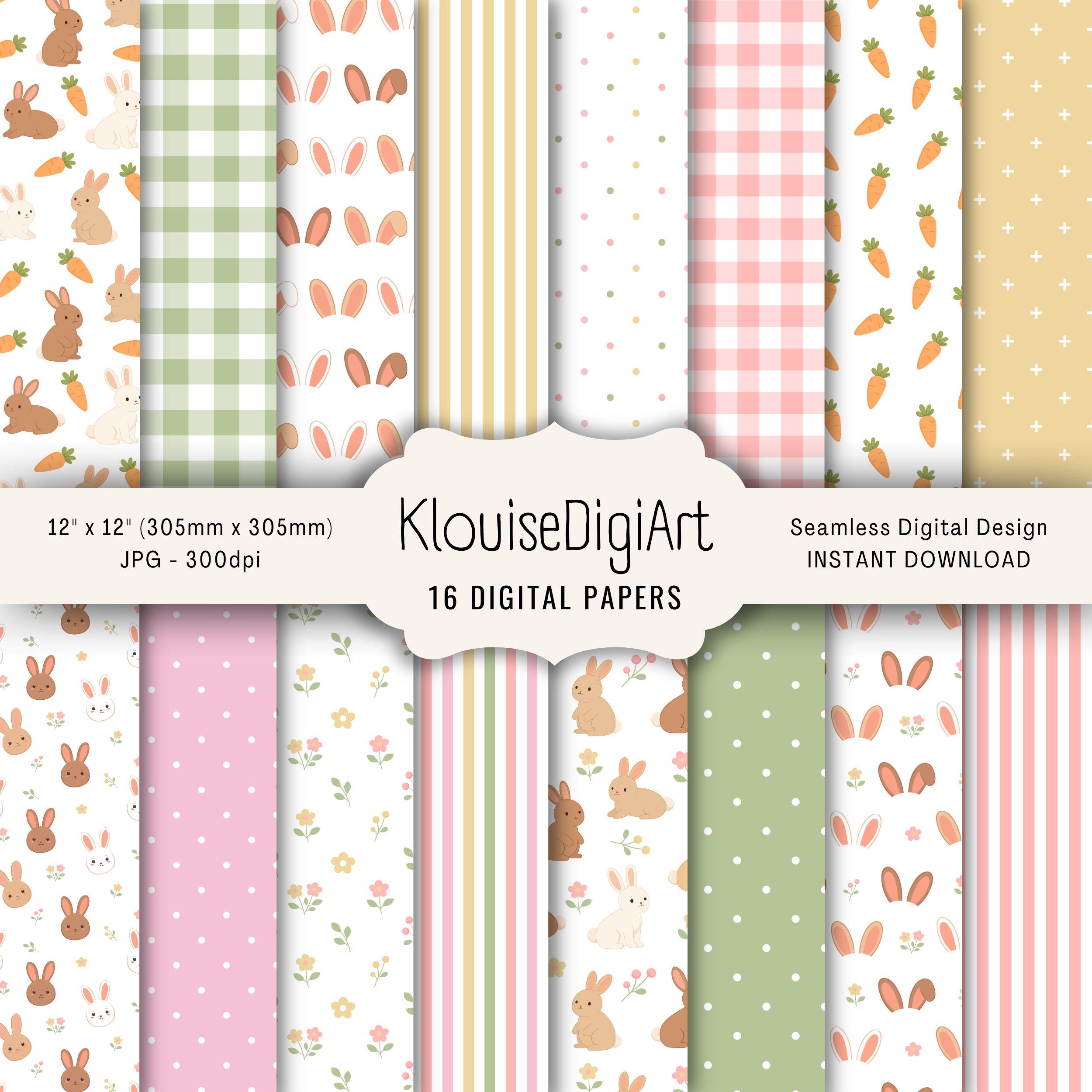 Spring Bunny Digital Paper Pack, Easter Pastel Scrapbook Patterns ...