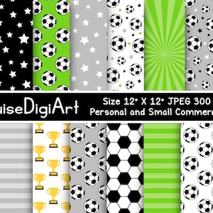 Voetbal Voetbal Sport Digitale papieren patronen in grijs, zilver, groen en zwart