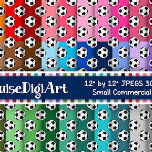 Rainbow Football Soccer Balls Digital Printable Scrapbook Papers