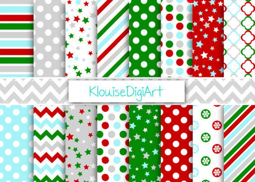 Red, Silver, Green and Blue Christmas Digital Printable Papers With ...