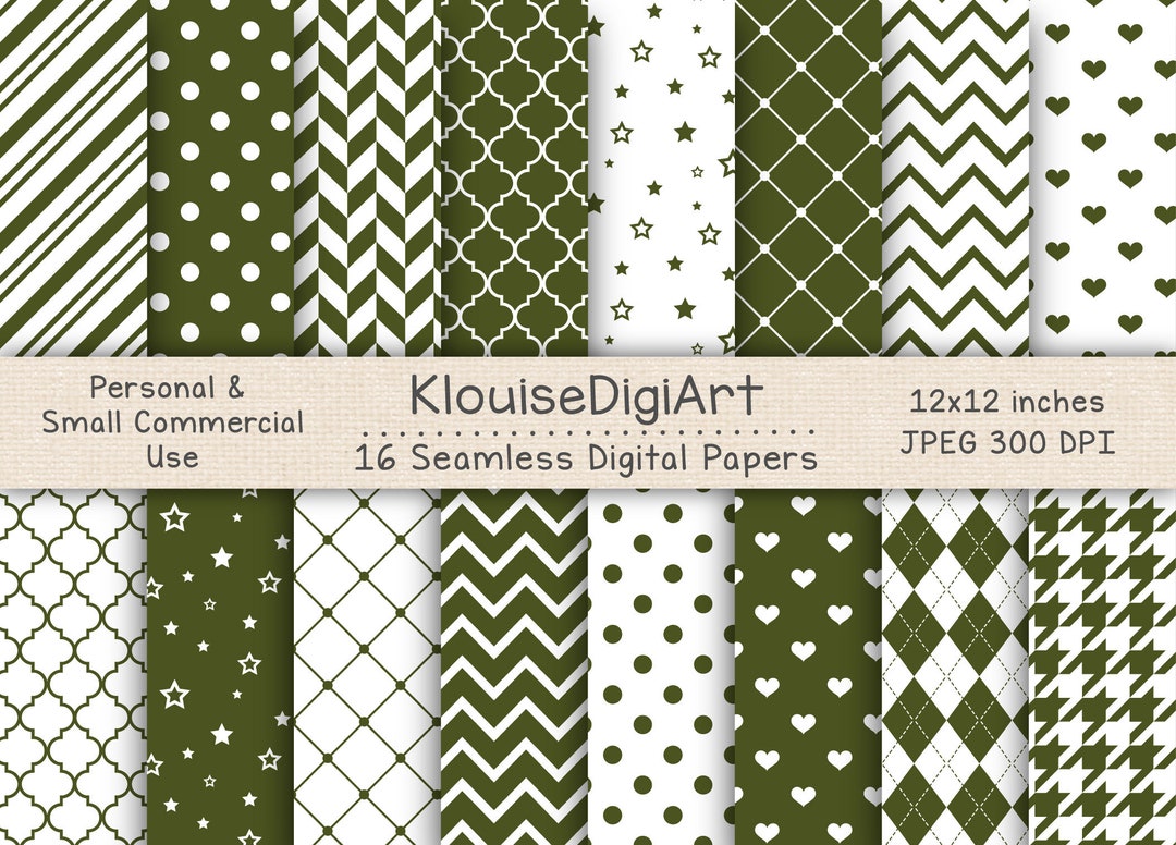 Seamless Army Green and White Digital Printable Papers With Etsy