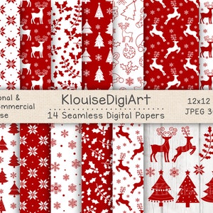 Nahtlose Weihnachten Winter Rentier digitale druckbare Papiere in rot mit Clipart
