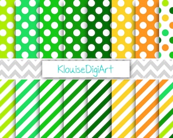 St Patrick's Day Digital Papers with Stripes and Polka dots