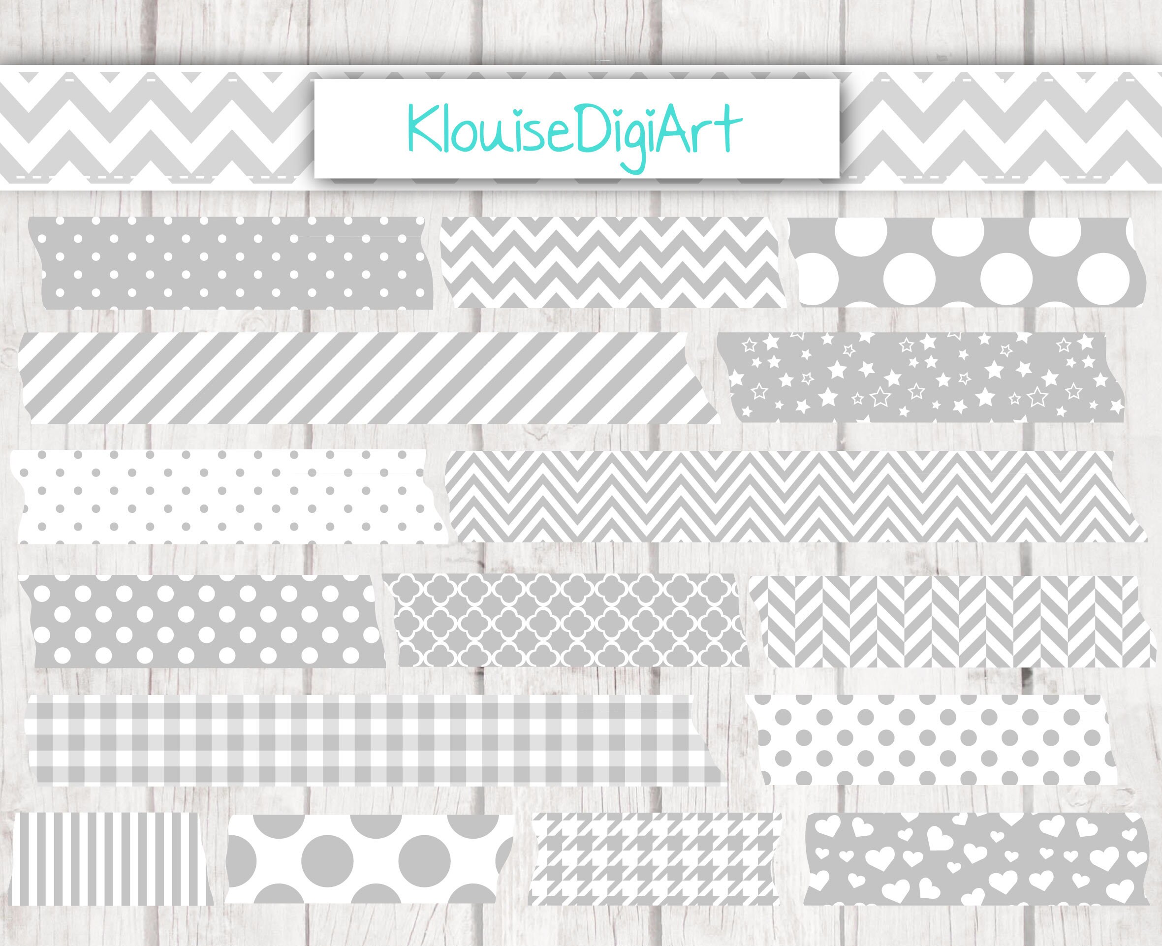 Gray Washi Tape Png Digital Clipart With Polka Dots Stripes Etsy