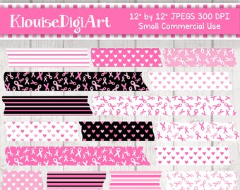 Breast Cancer Awareness Pink Ribbons Digital Washi Tape Clipart