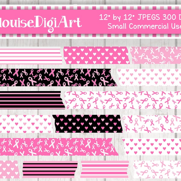 Breast Cancer Awareness Pink Ribbons Digital Washi Tape Clipart