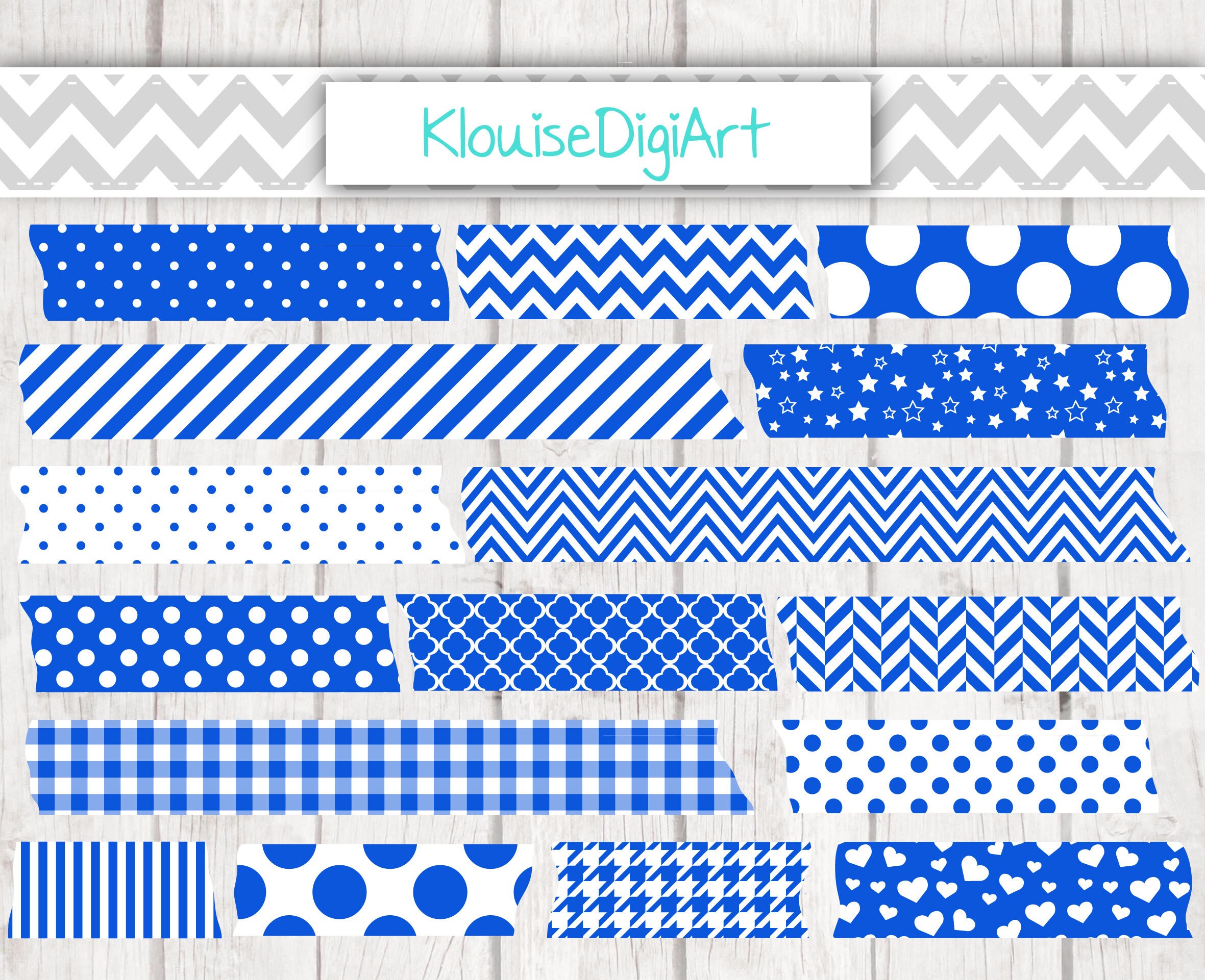 Royal Blue Washi Tape PNG Digital Clipart with Polka Dots, Stripes,  Chevrons, Gingham, Herringbone