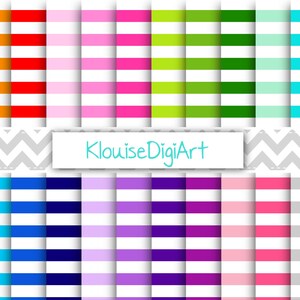 Rainbow and Pastel Horizontal Stripes Digital Printable Papers