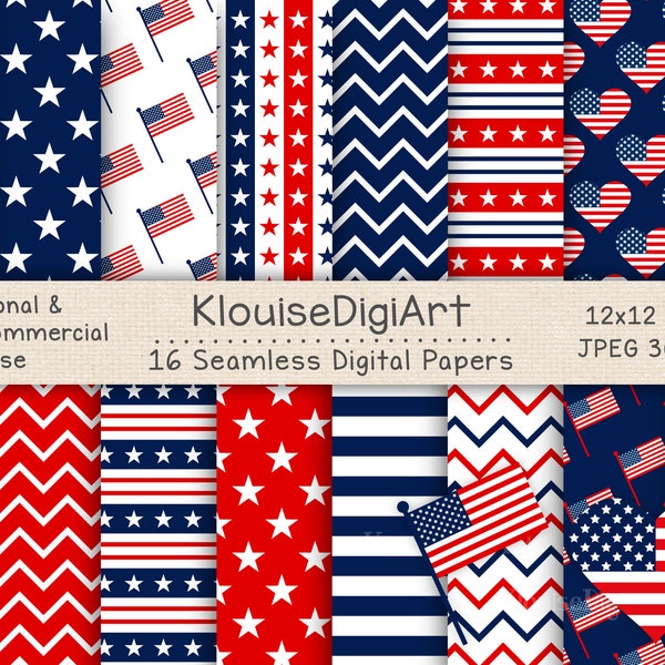 Seamless July 4th Independence Day Printable Papers in Red and Blue