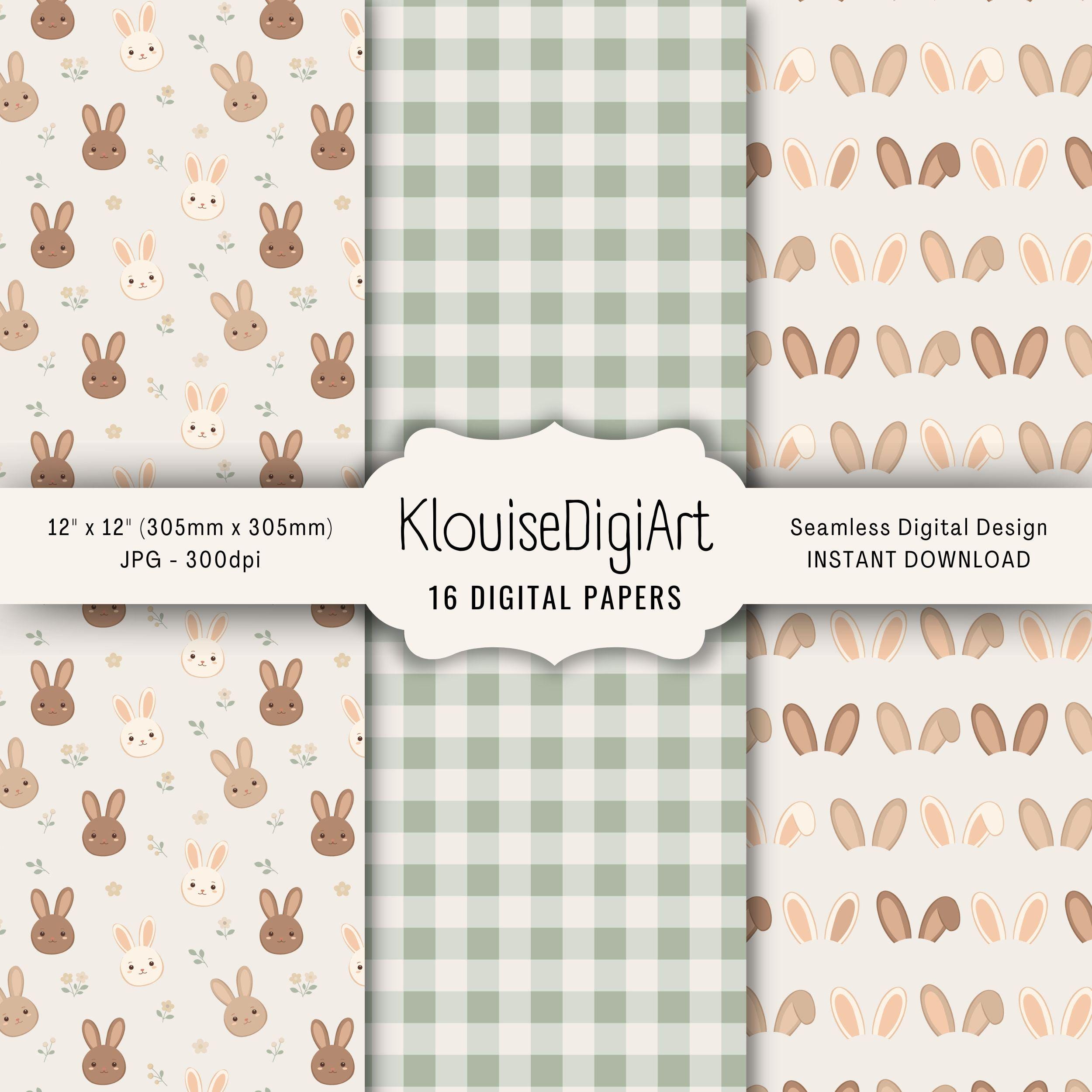 Spring Bunny Digital Paper Pack, Neutral Scrapbook Patterns, Seamless ...