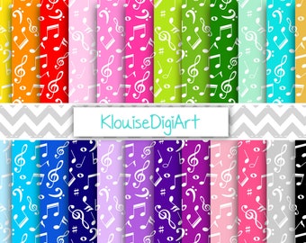 Rainbow and Pastel Music Notes Digital Printable Papers