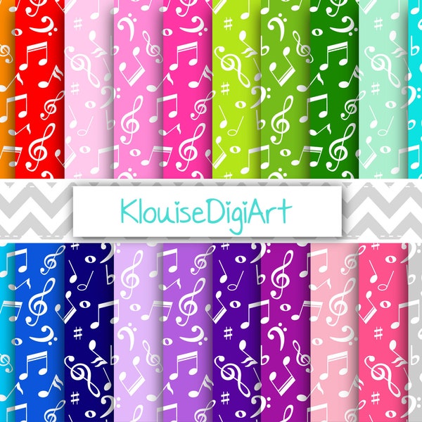 Rainbow y Pastel Music Notes Digital Printable Papers