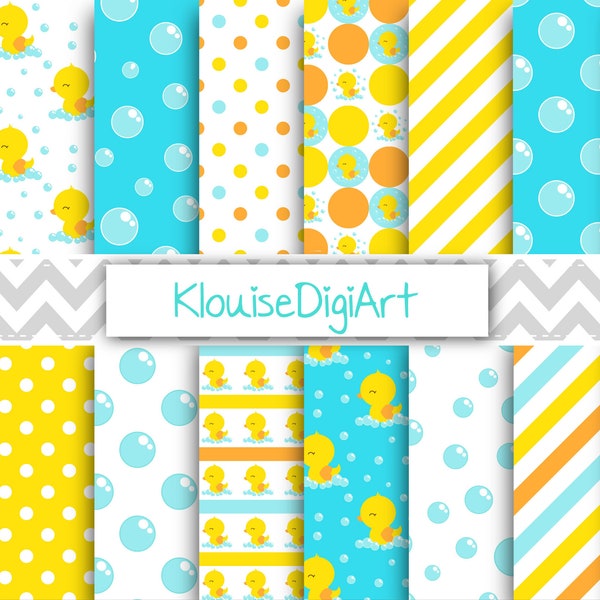 Rubber Ducky Blue, Yellow and Orange Digital Papers for Commercial Use