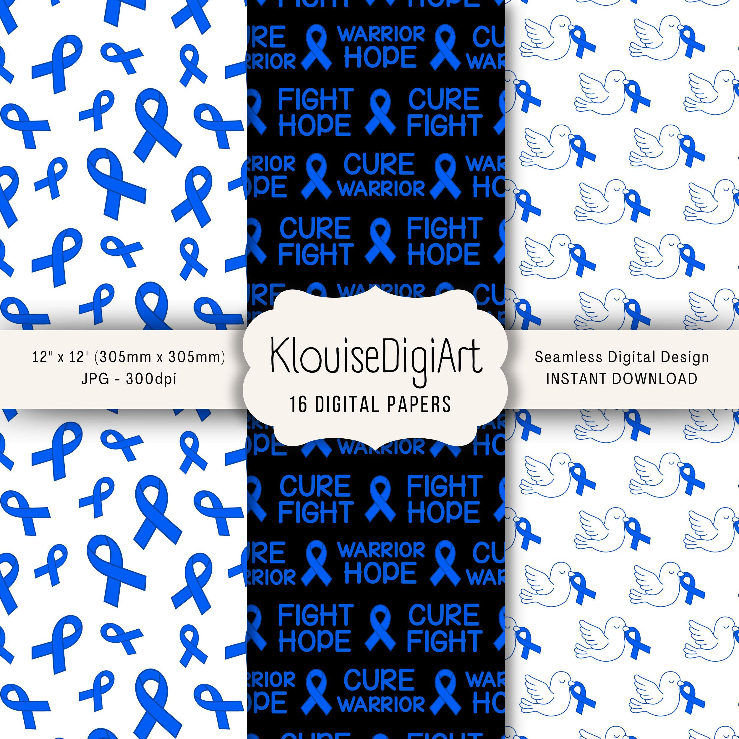 Seamless Colon Cancer Awareness Digital Printable Papers With Blue ...