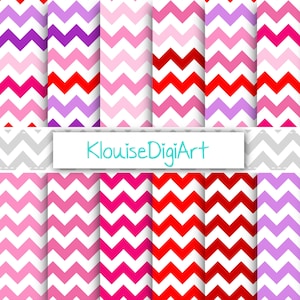Valentine Chevron Digital Papers in Red, Pink and Purple