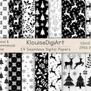 Nahtlose Weihnachten Winter Rentier digitale druckbare Papiere in schwarz mit Clipart
