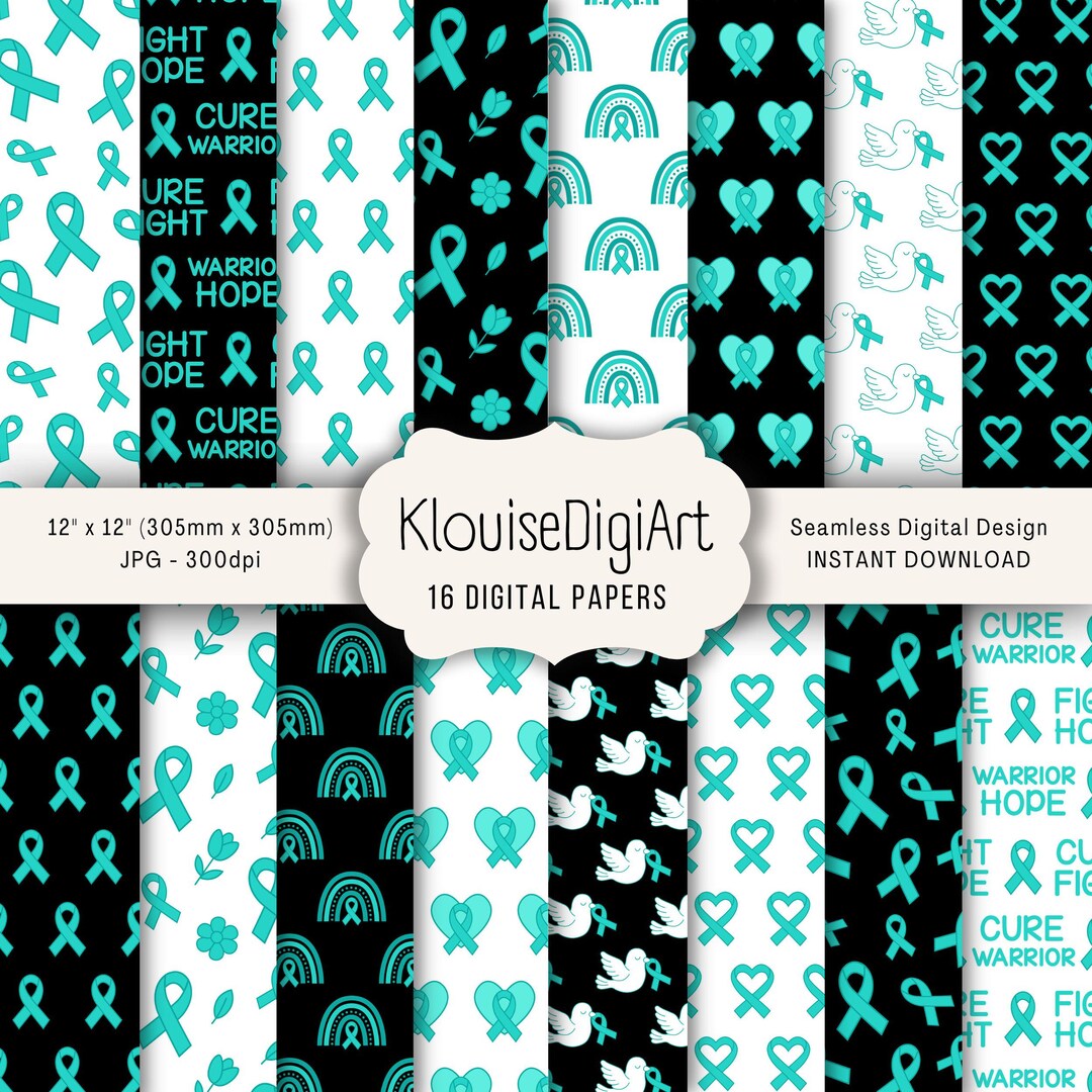 Seamless Cervical, Ovarian Cancer Awareness Digital Printable Papers ...