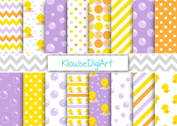 Rubber Ducky Purple Yellow and Orange Digital Papers for - Etsy UK