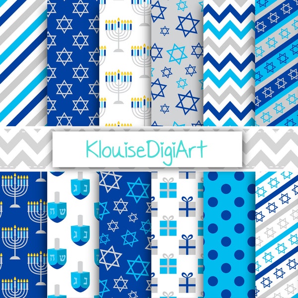 Silver and Blue Hanukkah Jewish Holiday Printable Digital Papers