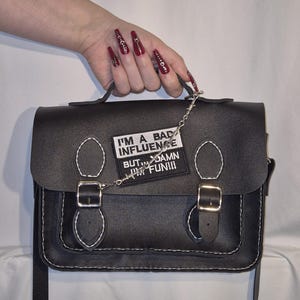 Gothic Punk Handbag with Chain, Statement Patch Bag, Black faux Leather Purse, Alternative Grunge Shoulder Bag, Edgy unique Gift