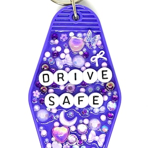 Purple Motel Keychain | Butterfly Heart Rhinestone Car Accessory Cluttercore Bag Charm