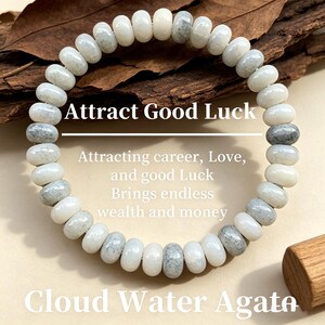 Cloud Water Agate Stretch Bracelet, 8mm Natural Stone for Luck, Career & Wealth Attraction