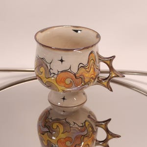 Handmade Hand-Painted Star Handle Ceramic Chalice | Witchy Goblet Auspicious Cloud Coffee Mug | Magic Altar Tea Cup Gift