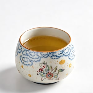Pegasus Tea Cup 180ml | Chinese Style Horse Teacup | Doucai Ceramic Teacup | Oriental Zen Decor | 2026 Horse Year Gift | Horses Pottery