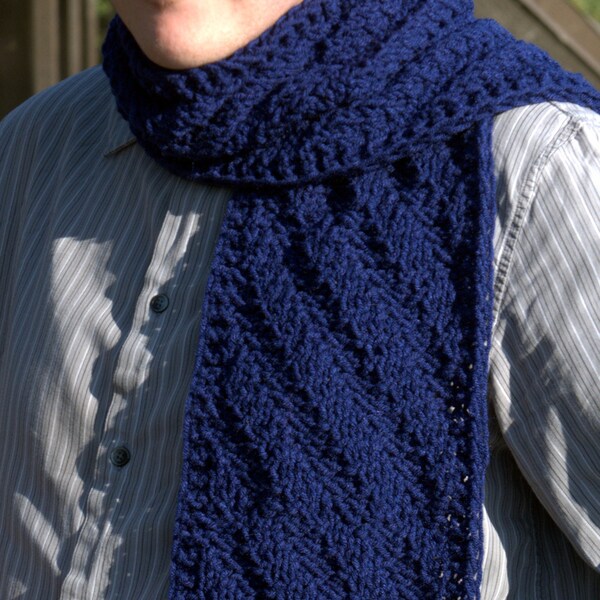 Navy Blue Ribbed Man Scarf Daigonal Ribbed Mens Scarf Guy Scarf Hand Knit