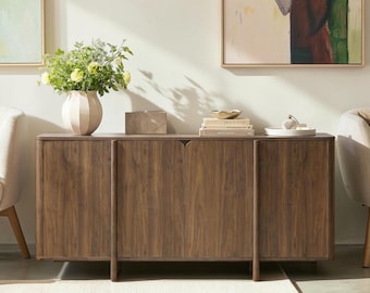 Modern Walnut Sideboard Buffet Cabinet Storage Credenza Console with Adjustable Shelves