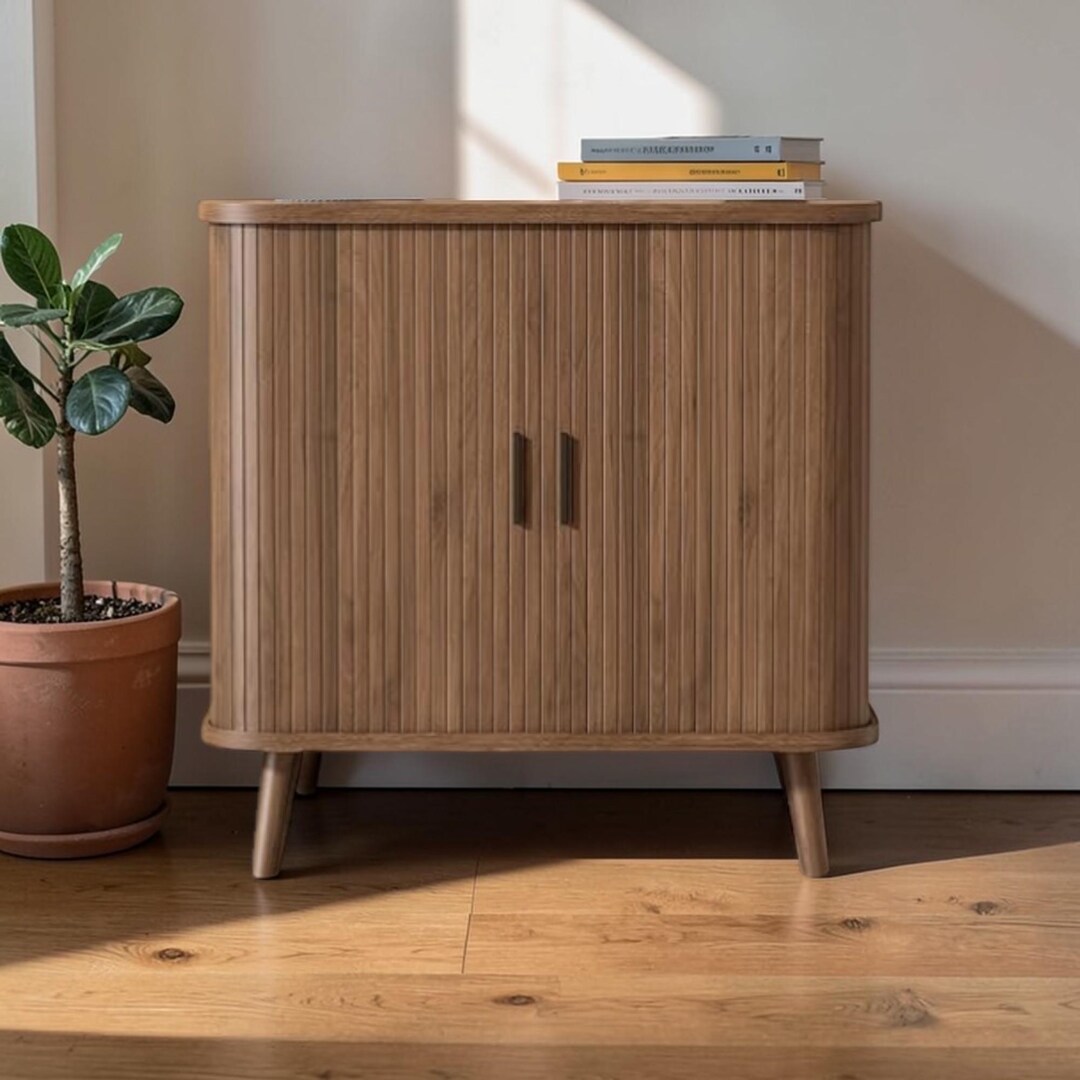 32” Curved Fluted Sideboard — Buffet With Sliding Tambour Doors ...