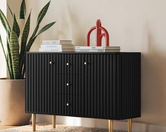 48" Modern Fluted Sideboard — 3D Waveform Accent Cabinet with 3 Drawers & 2 Doors