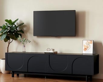 Modern TV Stand with Arch Cabinets and Adjustable Storage Shelves