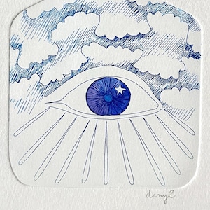 Engraving - original print - etching - eye, cloud - "The Houses" series 5 I see you