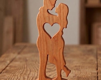 Fichier de découpe silhouette couple Saint-Valentin. Gabarit de découpe du bois pour une scie à ruban. Couple amoureux. Cadeau de mariage. Modèle de puzzle.