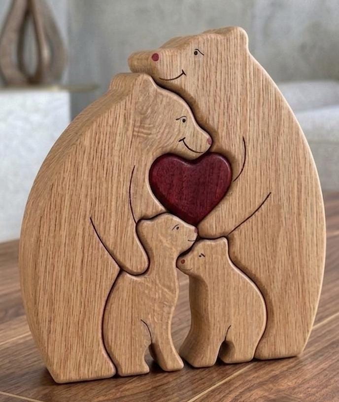 Wooden puzzle template with bears. Gift template. Family puzzle template for a band saw. DIY woodworking template. Digital file.