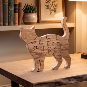 Katze aus Holz, Puzzle Muster. Geschenk Vorlage. Familienpuzzlemuster für eine Bandsäge. DIY Holzbearbeitungsschablone. Montessori Spielzeug.  Digitale Datei.