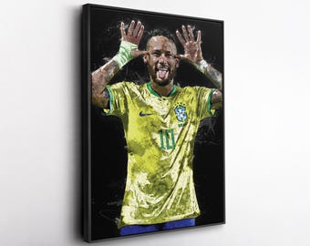 Neymar Jr Canvas Wall Art, Brazil Soccer Star Poster, Football Player Print, Modern Sports Artwork, Fan Gift Decor