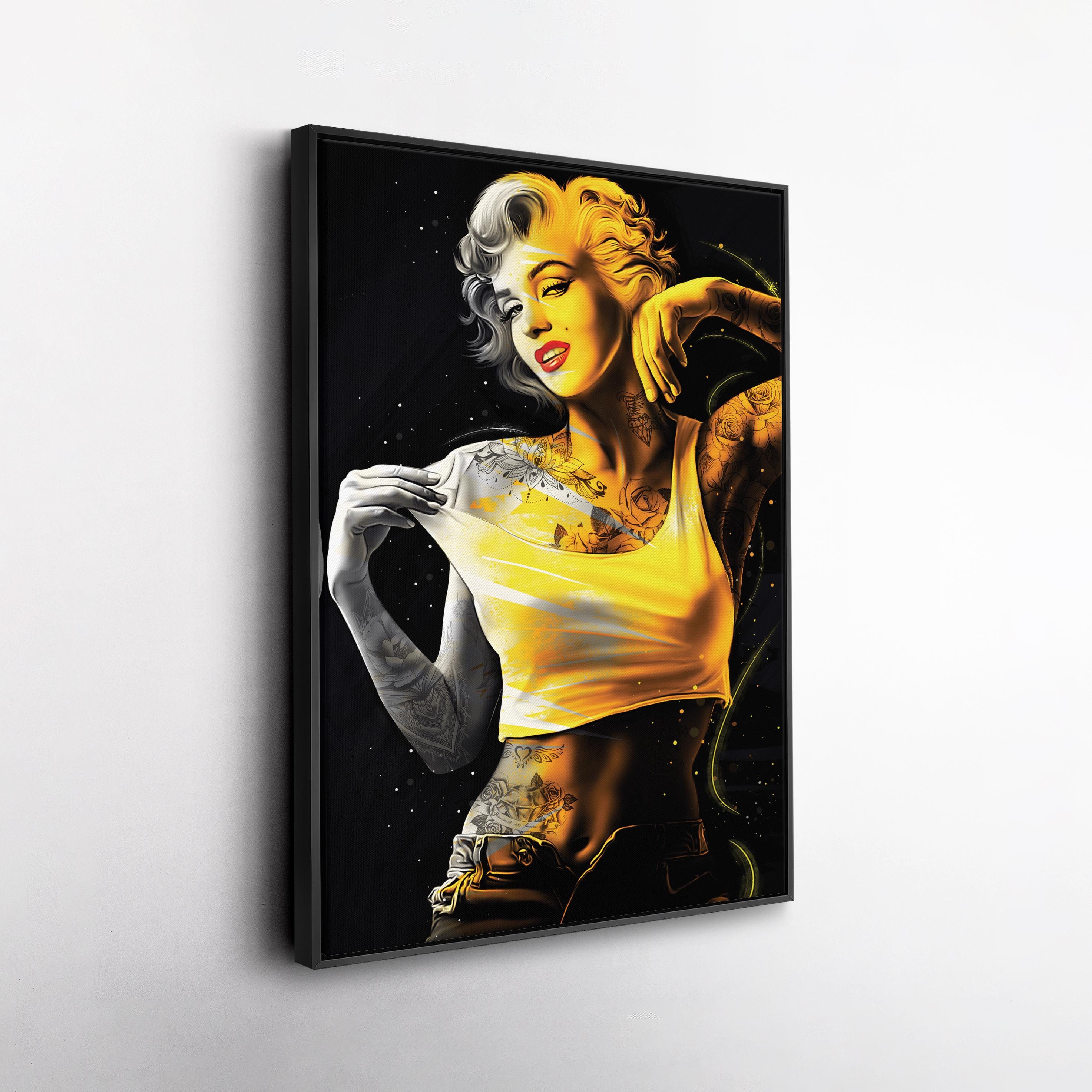 Tableau Toile Marilyn Monroe Tattoo - Impression Giclée, Cadre Bois, Portrait Célébrité, édition Limitée 2023