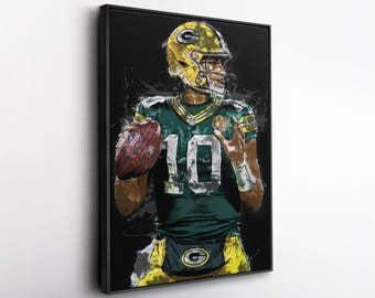 Jordan Love Wall Art – Green Bay Packers Canvas Print, NFL Football Decor, Framed Poster Gift for Fan Room, Man Cave, or Office