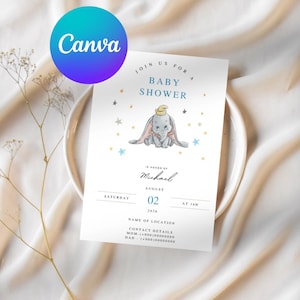 Dumbo Baby Shower Invitation, Editable Elephant Invite (Digital or Printable