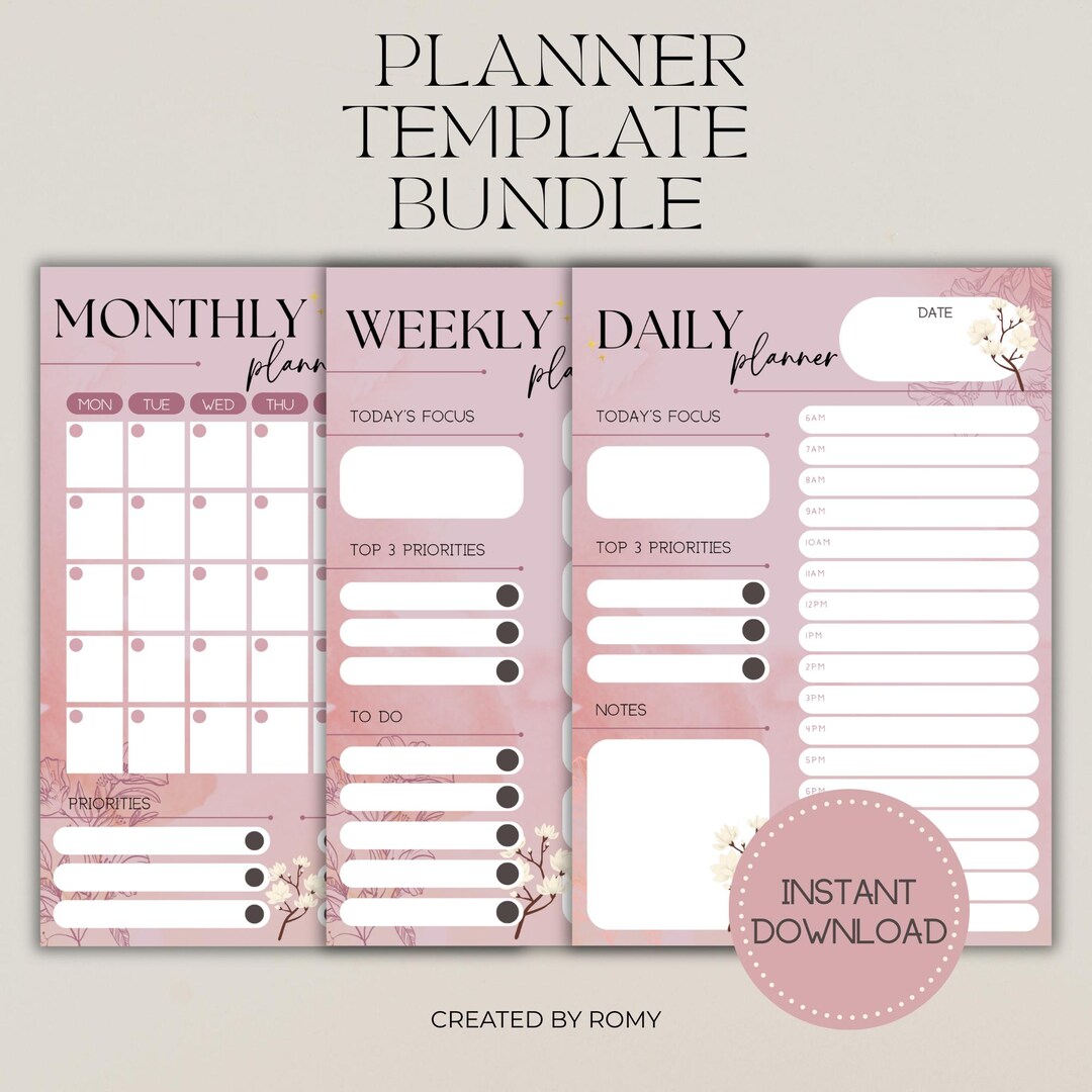 Daily Weekly Monthly Planner Bundle Printable, Aesthetic Planner Set ...