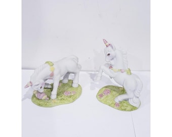 Lot of 2 Vintage 1982 Wallace Berrie Fantasy Series Porcelain Unicorn Figurine