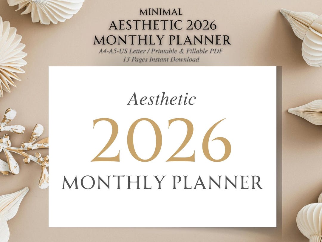 Aesthetic 2026 Monthly Planner Printable & Digital, Minimal Calendar ...