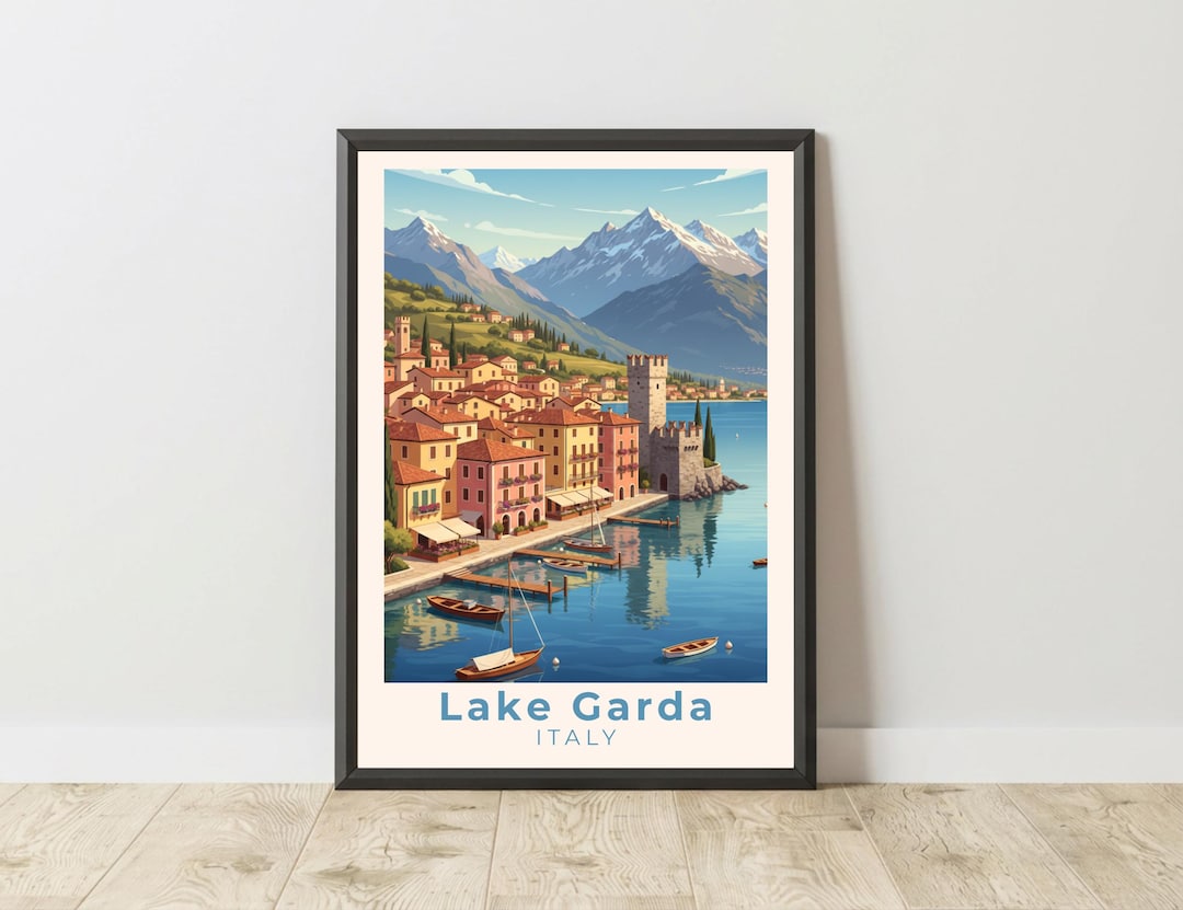 Lake Garda Italy Vintage Travel Poster, Italian Lakeside Wall Art Print ...