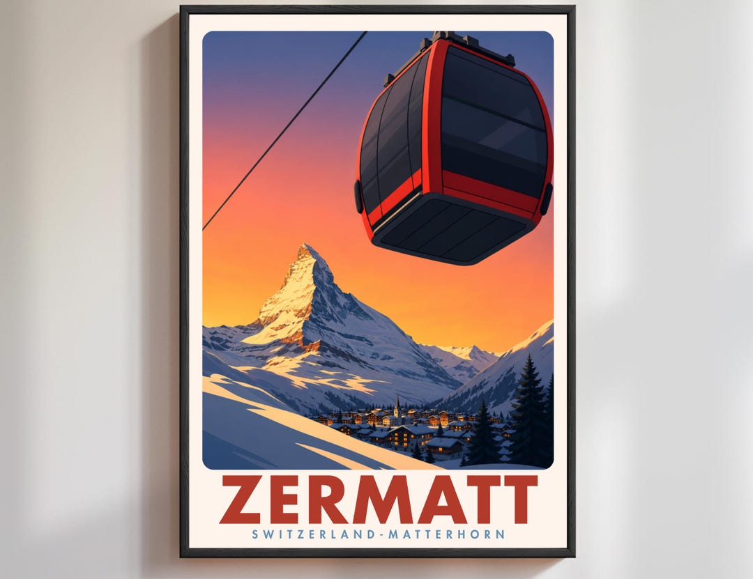 Zermatt Ski Poster, Matterhorn Sunset Print, Alpine Vintage Wall Art - Etsy