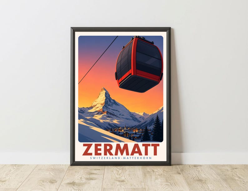 Zermatt Ski Poster, Matterhorn Sunset Print, Alpine Vintage Wall Art - Etsy