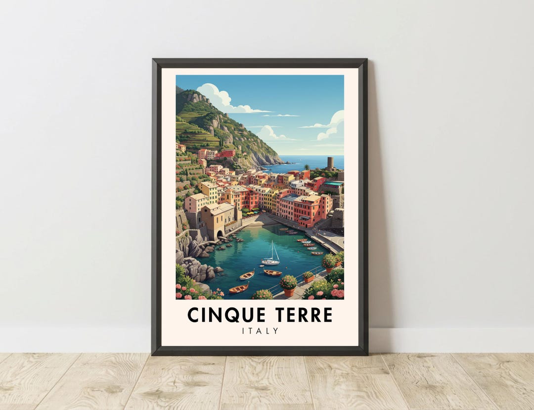 Cinque Terre Italy Travel Poster, Italian Coastal Village Wall Art ...