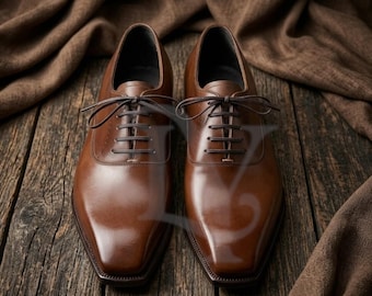 Handmade Men's Tan Leather Oxford Shoes - Chisel Toe Dress Shoes - Premium  Leather Formal Shoes for Men - Wedding, Business, Groomsmen
